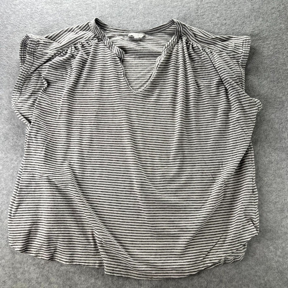 Lucky Brand Top Womens 3X Gray White Striped Cap Sleeve Relaxed Coastal Nautical
